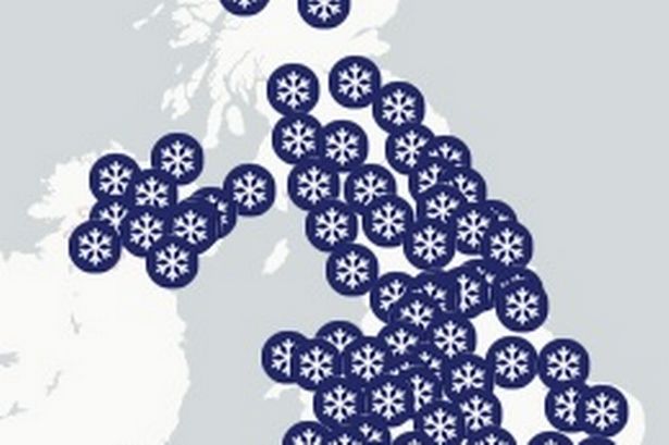 UK snow map shows nine counties in England will be only places spared tomorrow