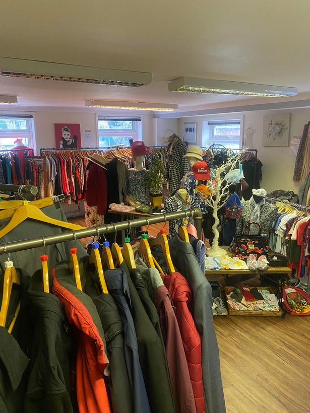 Clothes inside the charity shop 