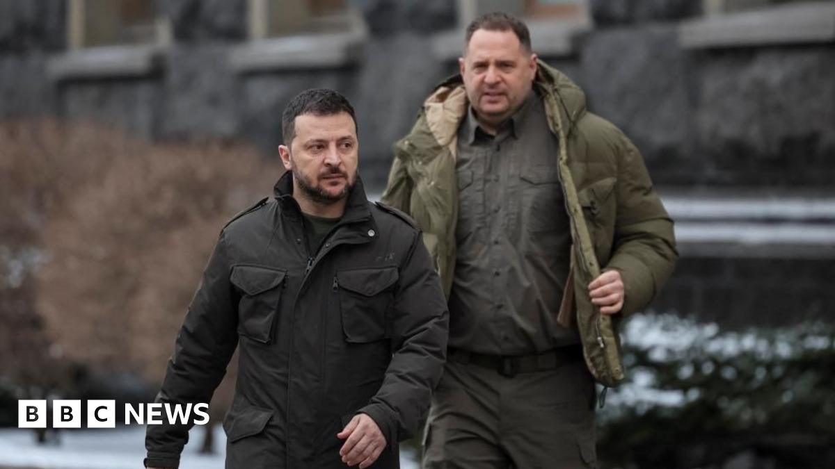 : Ukraine's President Volodymyr Zelenskiy and Head of the Presidential Office Andriy Yermak walk, amid Russia's attack on Ukraine, in Kyiv, Ukraine January 22, 2024.