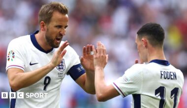 England captain Harry Kane (left) high fives team-mate Phil Foden