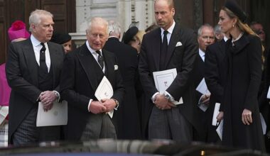 Before Andrew was stripped of his royal titles, William and Kate backed the King, saying they also wanted him kicked out of Windsor. Pictured: Charles, the Waleses and Andrew at the Duchess of Kent's funeral in September