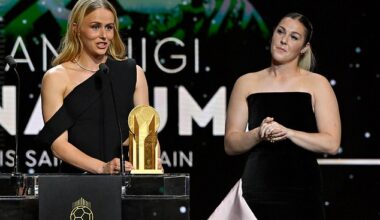 Mary Earps (right) has said that Hannah Hampton's 'bad behaviour' was rewarded in her new autobiography. Pictured watching her Lionesses rival winning the Women's Yashin Trophy