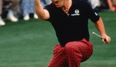 Champ: Ian celebrates winning the 1991 US Masters at the famous Augusta National course