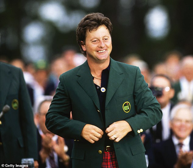 If the coat fits: Ian wears the iconic Green Jacket, awarded to the winner of the US Masters