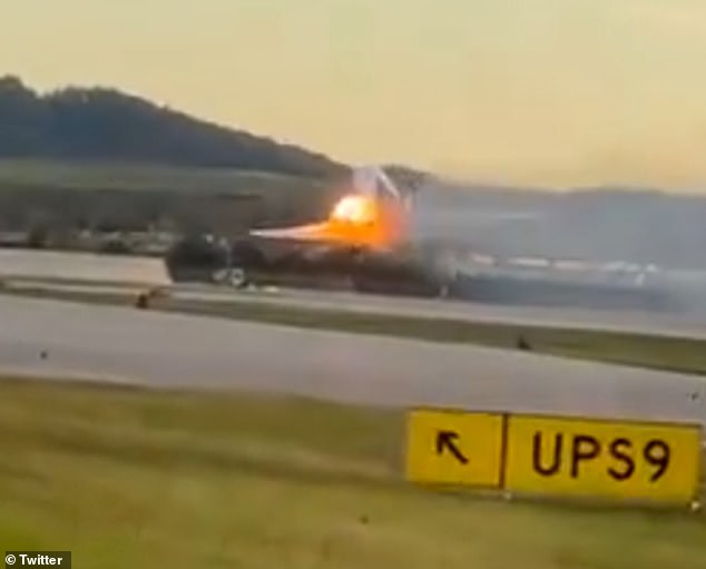 Video shared to social media showed a ball of fire emanating from the center of the plane just moments after it departed the runway on Tuesday