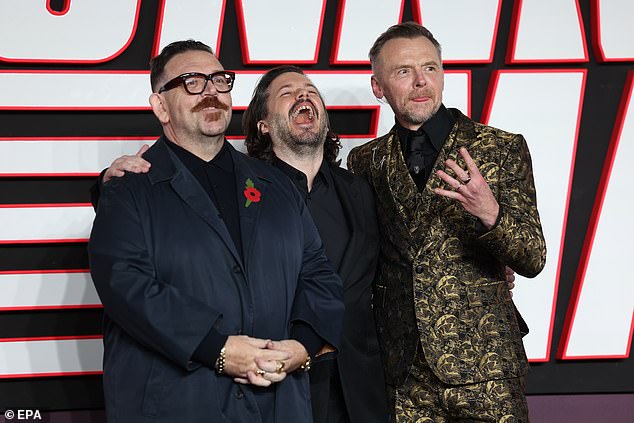 Nick Frost, Edgar Wright and Simon Pegg (L-R) couldn't contain their laughter