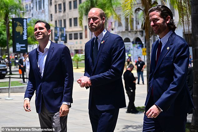 Prince William and Eduardo Paes, Mayor of Rio de Janeir, arrive on a tram outside The Earthshot Prize Summit Impact Assembly