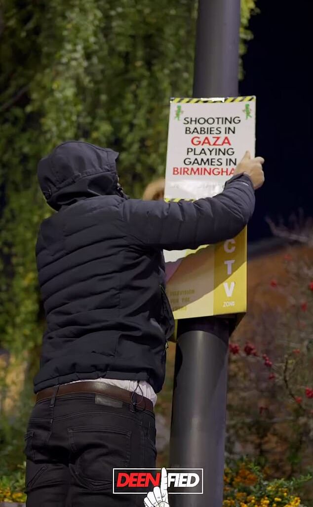 Gangs of masked Muslim protesters have posted 'Zionists not welcome' signs around Birmingham just hours before Aston Villa 's clash against Maccabi Tel Aviv, amid fears of mob violence spilling out onto streets and Jewish fans being 'hunted down'