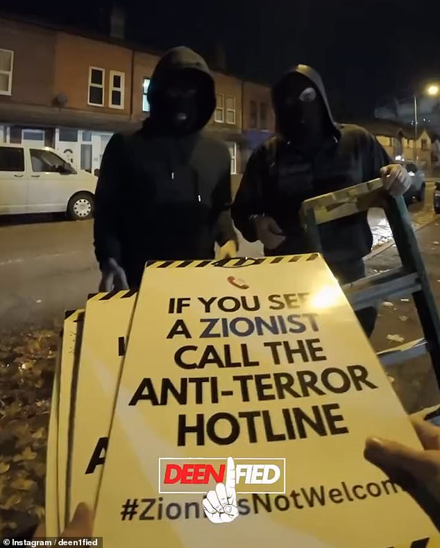 Footage has emerged overnight of Muslim protesters taking to the streets close to Aston Villa's home ground to place signs and Palestinian flags on lamp posts and telegraph poles