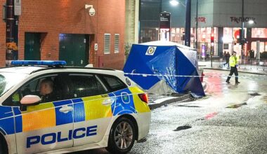 A woman was stabbed in the neck in an 'unprovoked attack' in Birmingham city centre on Friday night. Picture from the scene