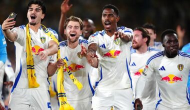 Former Leeds forward Patrick Bamford (second left) is in talks to sign for Sheffield United as a free agent, just seven months after leading chants branding manager Chris Wilder a 'w*****'