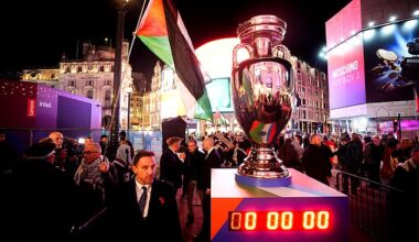 A pro-Palestine group has gatecrashed UEFA's official launch event for Euro 2028 in London