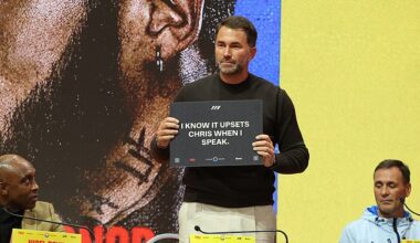 Eddie Hearn got the better of Chris Eubank Jr on Thursday by holding up cards with words on