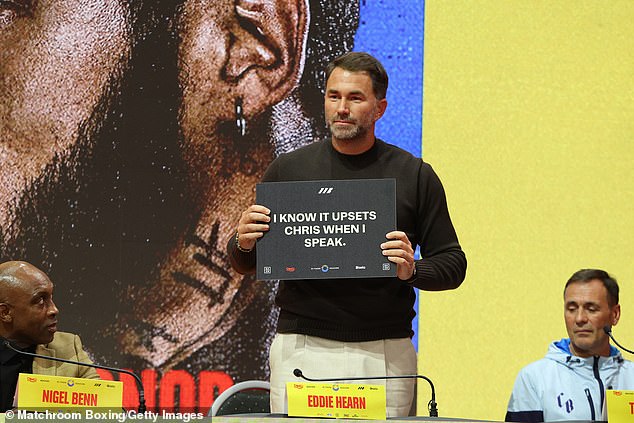 Eddie Hearn got the better of Chris Eubank Jr on Thursday by holding up cards with words on