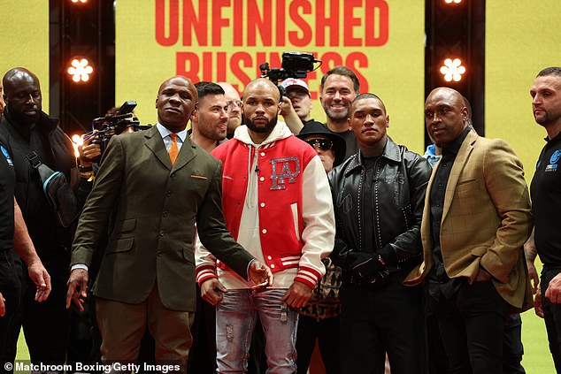 Eubank Jr and Benn (centre) will face off in a grudge rematch on Saturday night in London