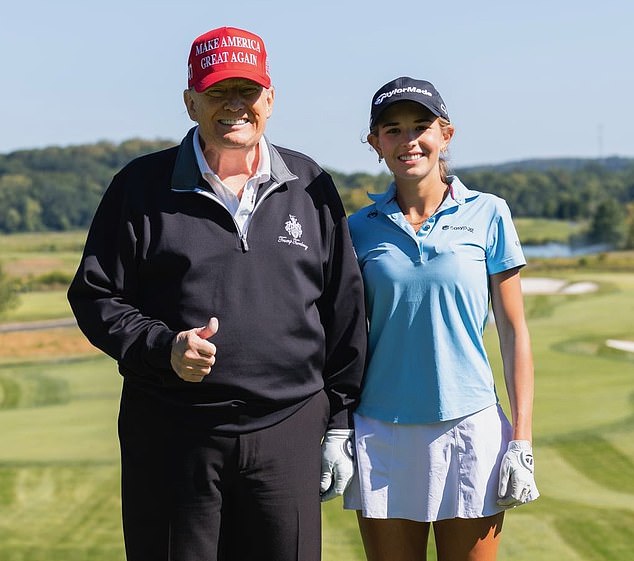Kai is pictured with grandfather, US president Donald, out on the golf course last month