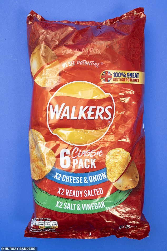 Walkers crisps are also full of salt, fat and added flavourings – replace with own-brand salted crisps, which often just contain potatoes, vegetable oil and salt