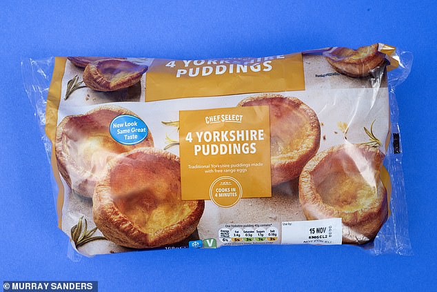 The Lidl Yorkshire puddings contain lecithin – an emulsifier that indicates highly processed products, but says dietician Nichola Ludlam-Raine, ‘It’s all about what you serve with them. If it’s alongside roast meat, potatoes and vegetables, that’s a balanced meal’