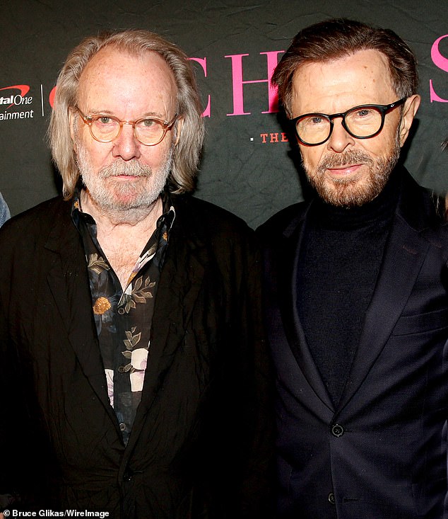 ABBA icons Benny Andersson (L) and Björn Ulvaeus (R) reunited on Sunday night at the opening night of the Broadway revival of Chess at Imperial Theatre in New York