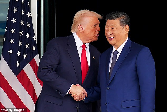 Trump and Chinese President Xi Jinping shake hands as they depart following a bilateral meeting at Gimhae Air Base on October 30 in Busan, South Korea. Trump met Xi for the first time since taking office for his second term