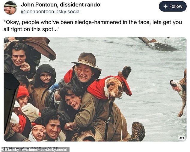 Social media users pointed out that some of the faces in the mural looked like they had been 'sledge-hammered'