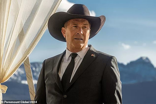 Costner's performance as Montana rancher John Dutton on the series Yellowstone earned him a Golden Globe for Best Actor; Seen in a still