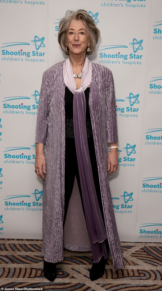 Actress and columnist Maureen Lipman meanwhile wore a purple metallic longline coat with a matching scarf