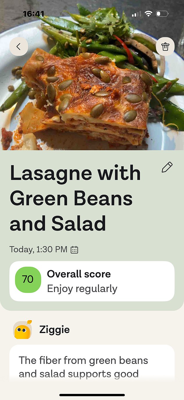 Miranda took a photo of a vegetable lasagne with green beans and salad in her local cafe: ZOE scoped out the hidden mushrooms and could tell that a tomato in a lasagne from a red pepper. Score: an encouraging 70 (veg good; pasta, not so much)