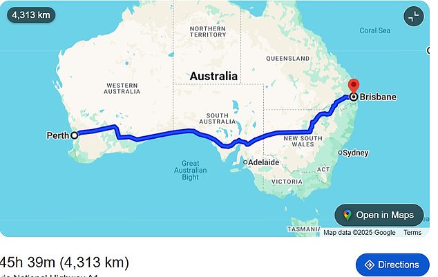 The journey is more than 2,500 miles and stretches across the entirety of Australia