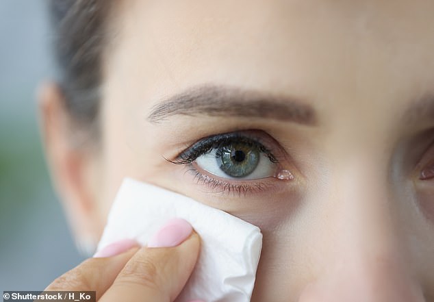 As we grow older, tear drainage often slows, eyelids loosen and sag and tear quality worsens, creating a perfect storm for tear overflow (picture posed by model)