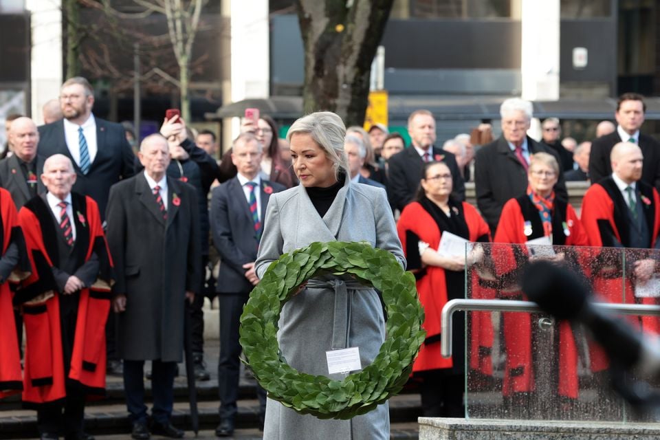 Michelle O'Neill lays a wreath at the cenotaph. Pacemaker