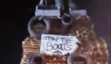 Enniskillen: PSNI probing ‘stop the boats’ placard on Halloween bonfire