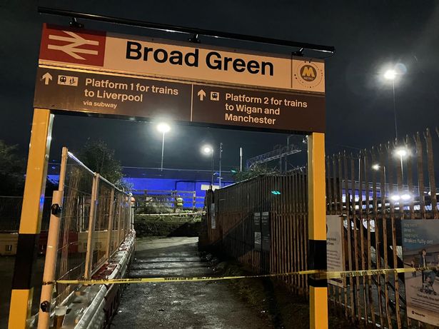 Broad Green station was cordoned off this evening