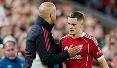 MANCHESTER, ENGLAND - FEBRUARY 23: Manchester City manager Pep Guardiola greets Liverpool manager Arne Slot before the Premier League match between Manchester City FC and Liverpool FC at Etihad Stadium on February 23, 2025 in Manchester, England. (Photo by Visionhaus/Getty Images)