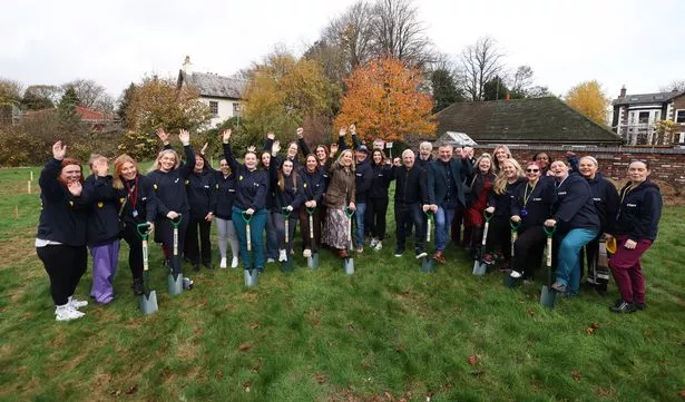 Staff and children at the ground-breaking ceremony for the new Zoe's Place hospice, to be re-named Little Lights Baby Hospice, on Haymon's Green in West Derby