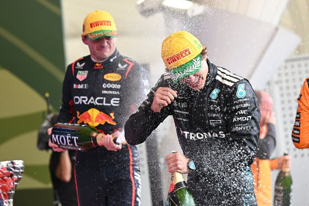 Andrea Kimi Antonelli fended off Max Verstappen for his best-ever grand prix result in second.