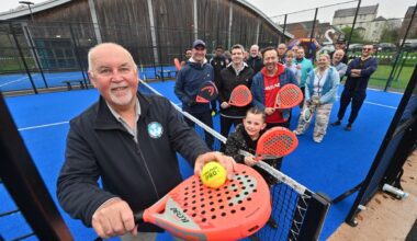 Steve Chilvers (Chairman of the club) joins Leo Handy and coaches Marc Hughes, Darren Lewis and Mike Harris at the community day