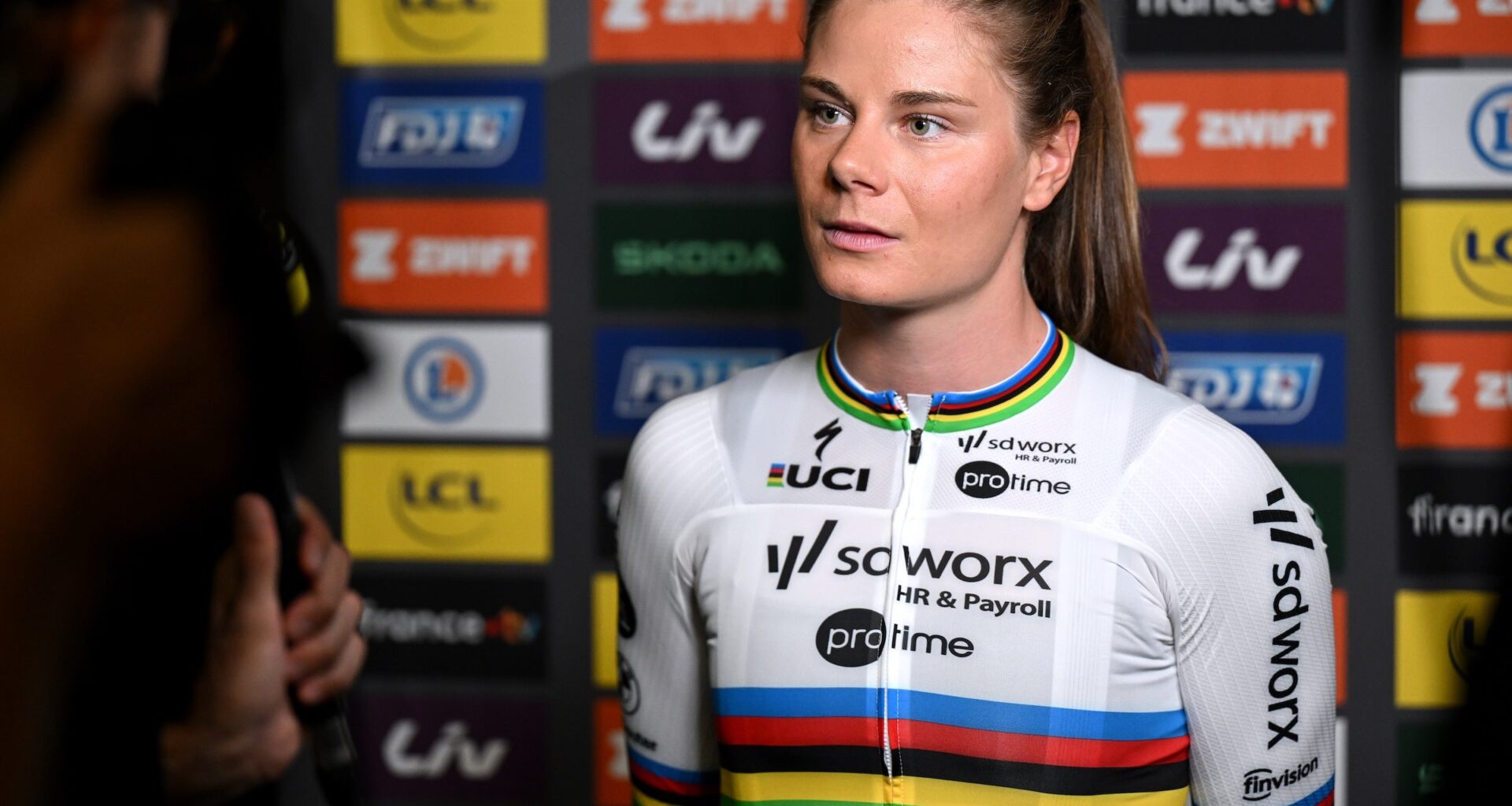 Lotte Kopecky (Team SD Worx - Protime) at the Top Riders Press Conference prior to the Tour de France Femmes 2025 in Vannes, France. (Photo: Szymon Gruchalski/Getty Images)