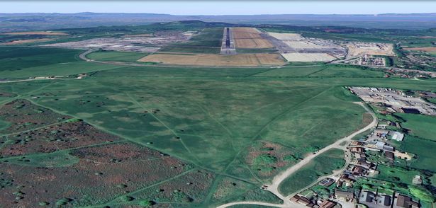 The approach to Bristol Airport from the east. the village of Winford is in the bottom right, with Felton Common in the foreground, the A38 road and then the airport runway. Bristol Airport wants to extend the runway closer to the A38 and move approach landing lights onto Felton Common