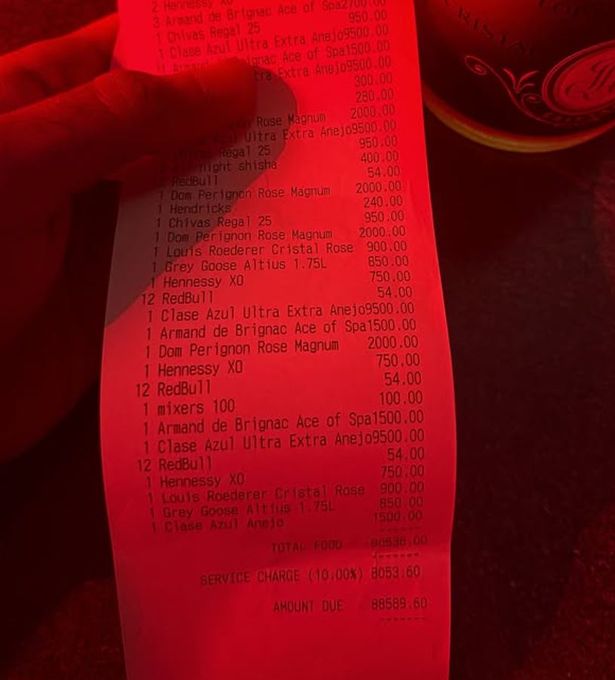 The table's huge spend was shared on social media
