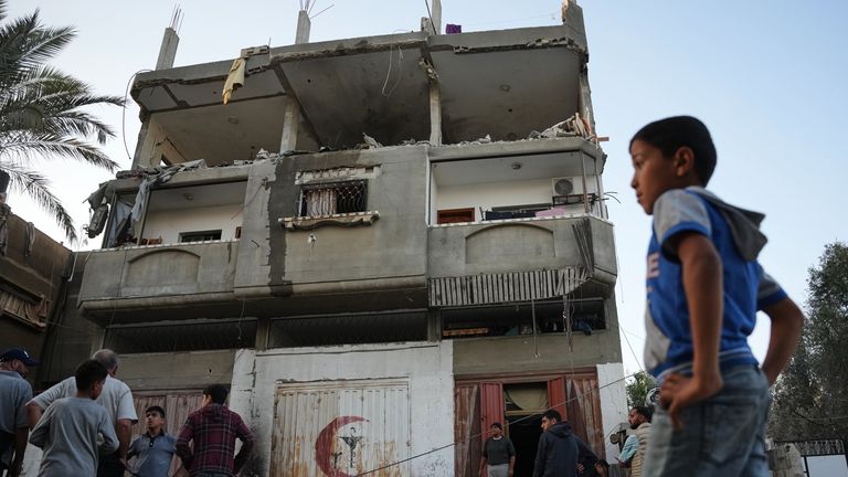 A home is damaged after being hit in Deir al Balah. Pic: AP