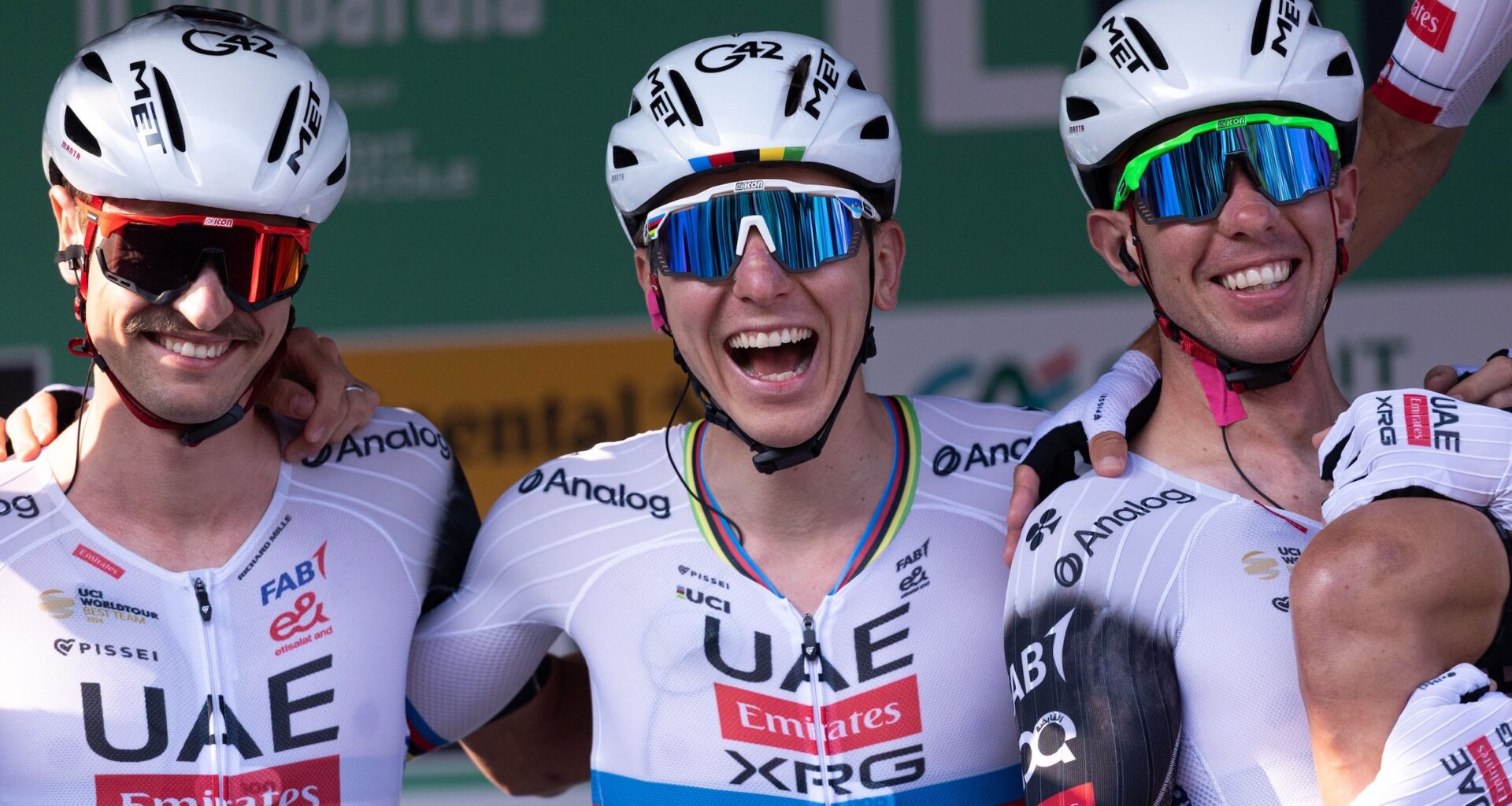 Tadej Pogacar on the sign on podium at Il Lombardia in 2025 during Il Lombardia 2025 (Photo: Tommaso Berardi/NurPhoto)