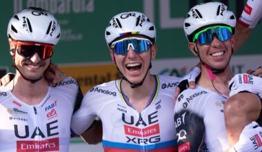 Tadej Pogacar on the sign on podium at Il Lombardia in 2025 during Il Lombardia 2025 (Photo: Tommaso Berardi/NurPhoto)
