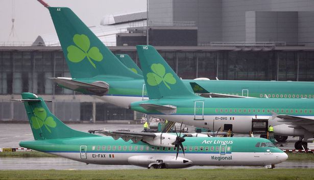File photo dated 27/05/15 of Aer Lingus jets at Dublin airport. 