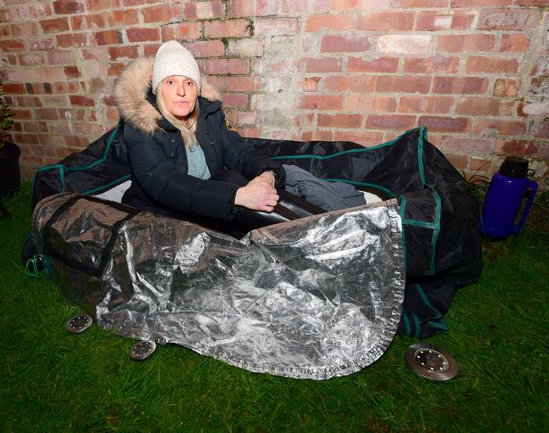 Homeless June Edwards aged 61, is sleeping in a friend's back garden in Huyton