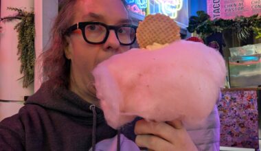 Girdy eats cotton candy and ice cream