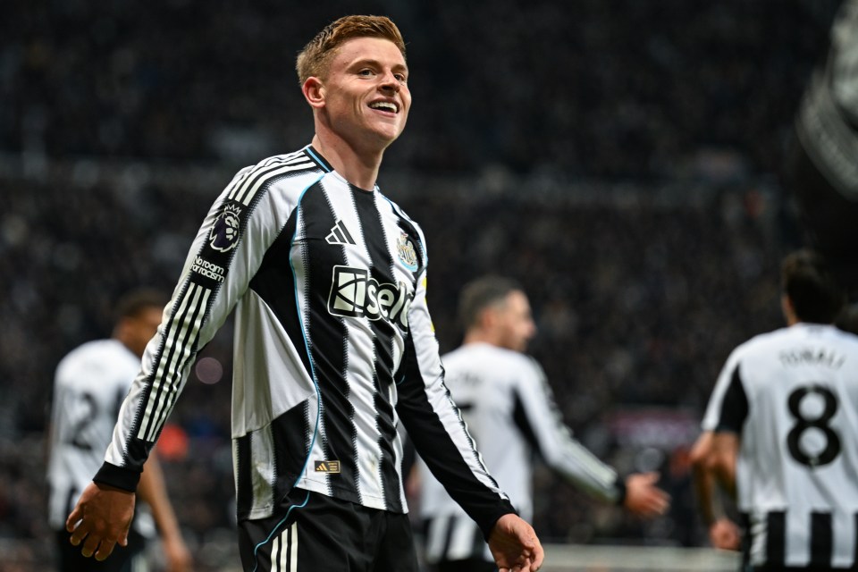 Harvey Barnes celebrates for Newcastle.