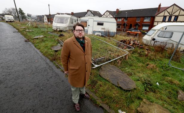 Councillor Josh Charters next to the croft at Arncliffe Rise.