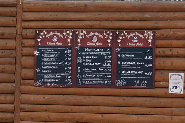 Prices displayed at the Birmingham German Market on October 16