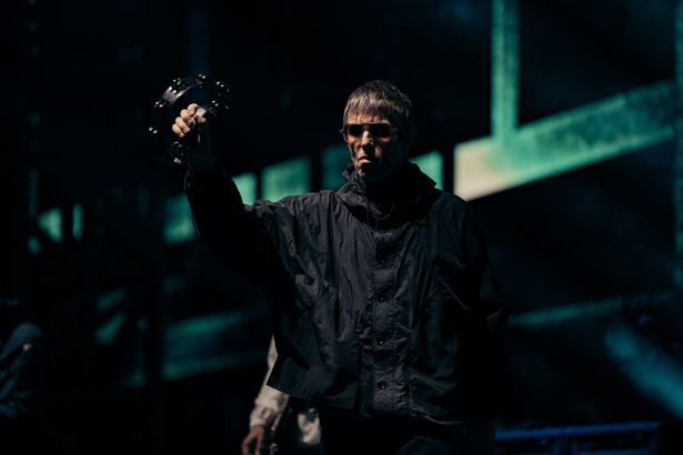 Liam Gallagher performing with Oasis at Wembley Stadium on September 28, 2025